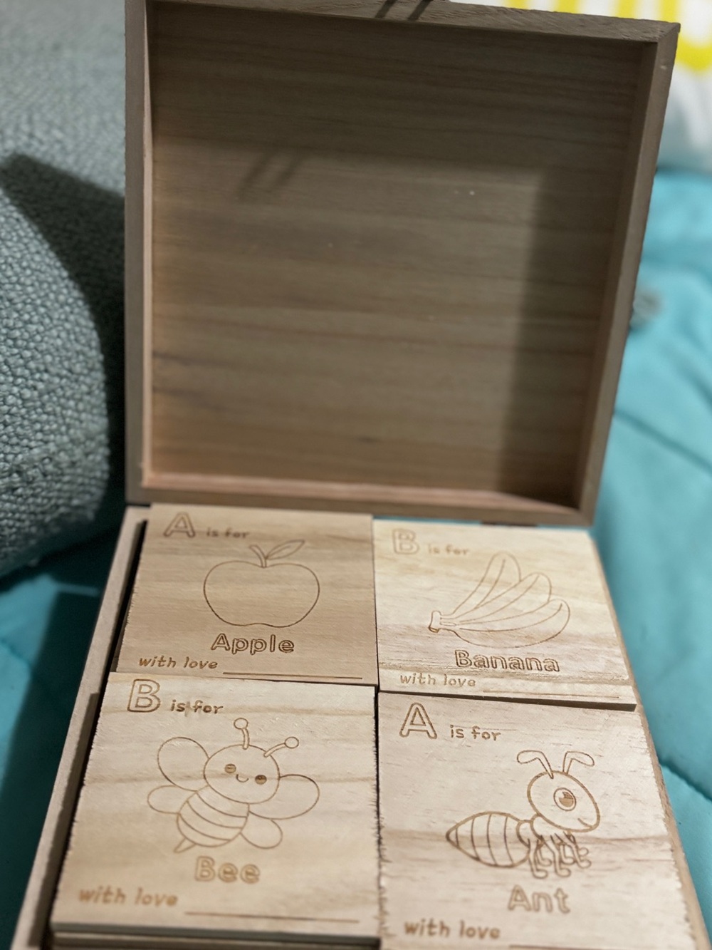 Handmade Wooden Montessori Alphabet Matching Memory Game 52 Tiles With Box